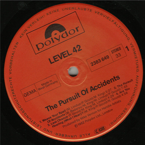Level 42 : The Pursuit Of Accidents (LP, Album, RE)