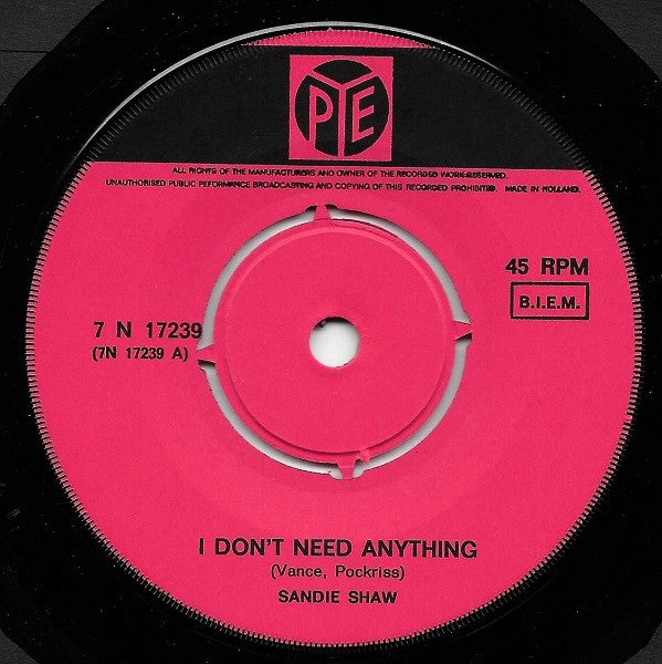 Sandie Shaw : I Don't Need Anything (7", Single)