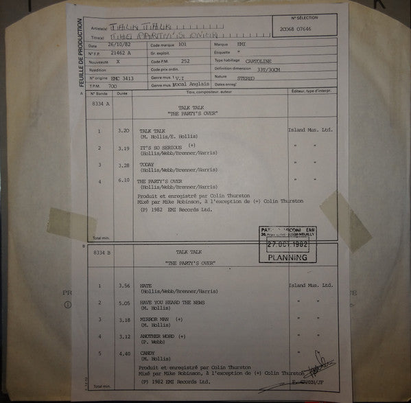 Talk Talk : The Party's Over (LP, TP)
