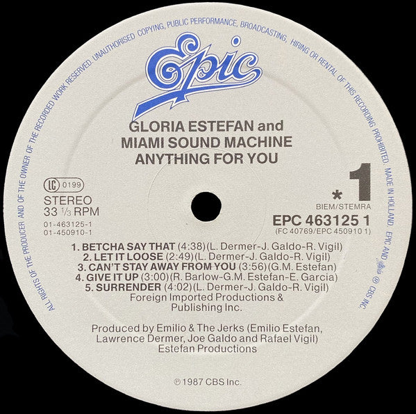 Gloria Estefan And Miami Sound Machine* : Anything For You (LP, Album)