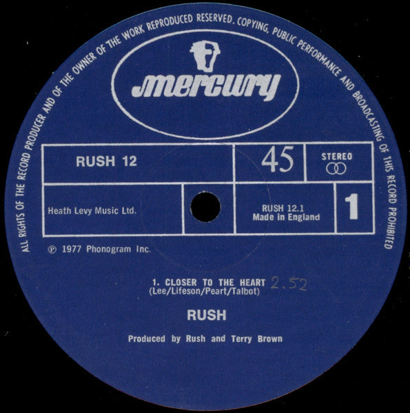 Rush : Closer To The Heart (12", Single)
