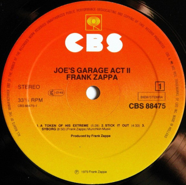 Frank Zappa : Joe's Garage Acts II & III (2xLP, Album, M/Print)