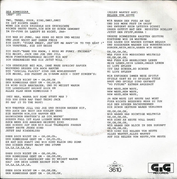 Falco - Der Kommissar / Helden Von Heute (7", Single) - De Platen Aap – Vinylwinkel in Brielle & online webshop voor muziekliefhebbers
