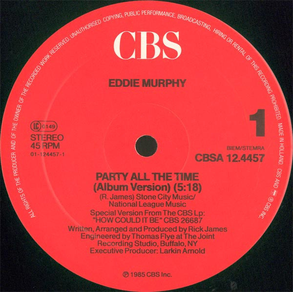 Eddie Murphy : Party All The Time (Album Version) (12",45 RPM,Maxi-Single,Stereo)