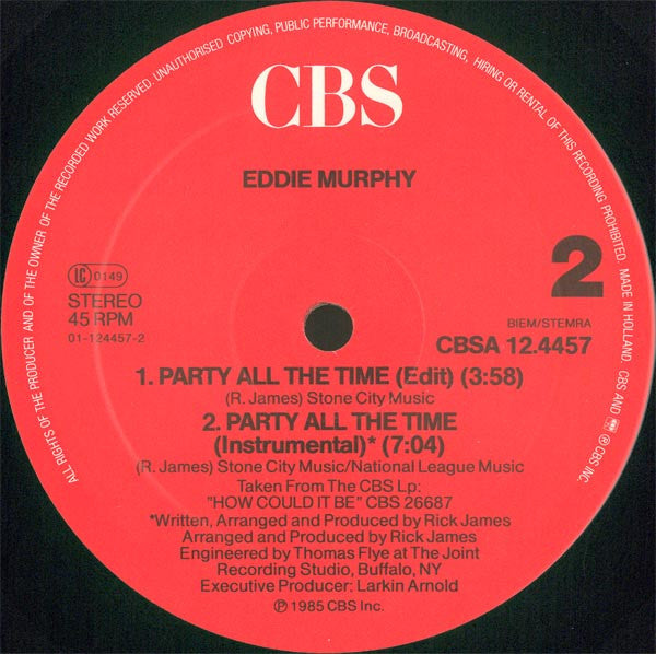 Eddie Murphy : Party All The Time (Album Version) (12",45 RPM,Maxi-Single,Stereo)
