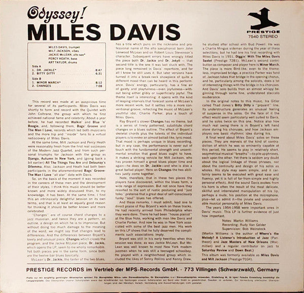 Miles Davis : Odyssey! (LP,Album,Reissue,Remastered,Stereo)
