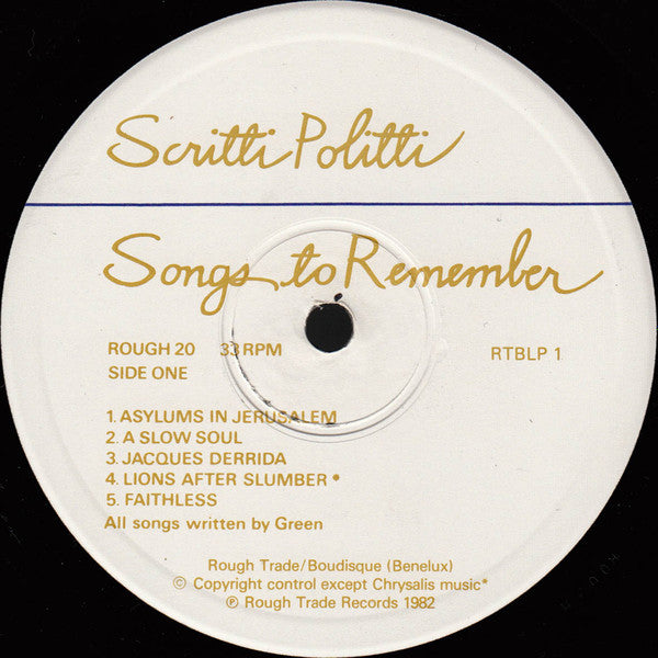 Scritti Politti : Songs To Remember (LP, Album)