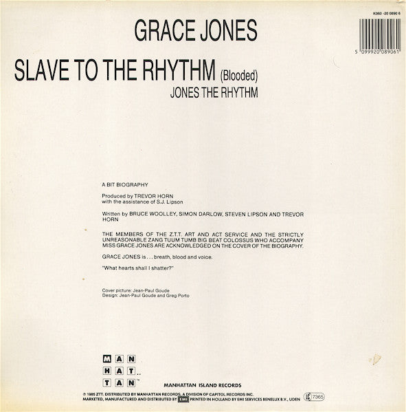 Grace Jones : Slave To The Rhythm (12", DMM)