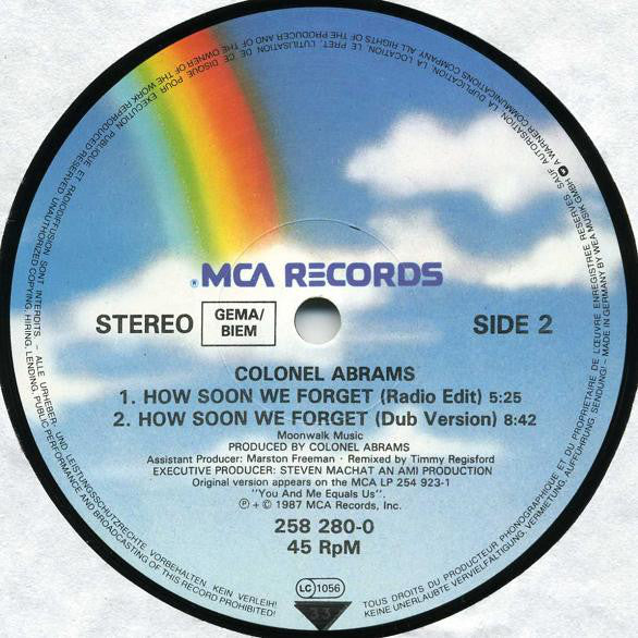 Colonel Abrams - How Soon We Forget (Extended Version) (12") - De Platen Aap – Vinylwinkel in Brielle & online webshop voor muziekliefhebbers