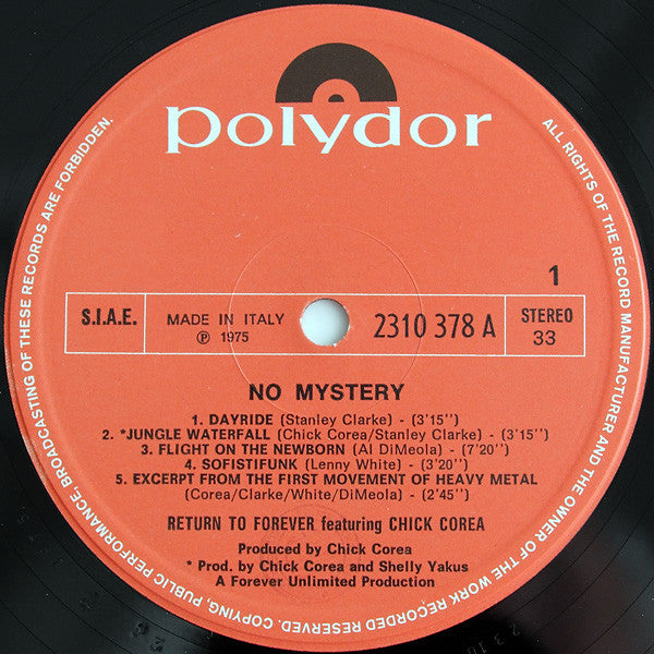 Return To Forever Featuring Chick Corea : No Mystery (LP, Album)