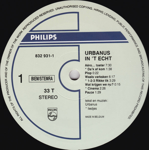 Urbanus : In 't Echt! (LP,Album)