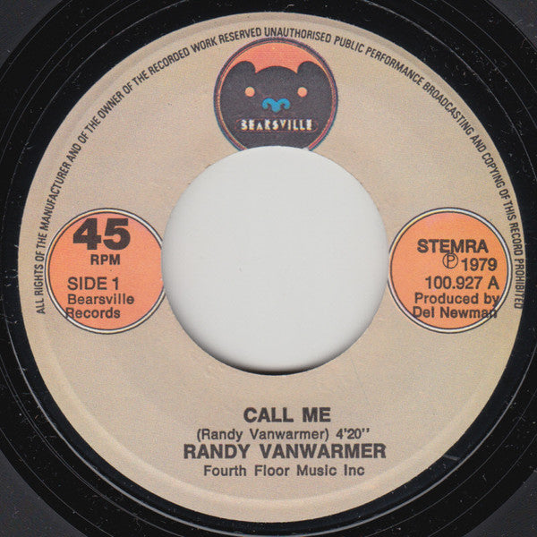 Randy Vanwarmer : Call Me (7", Single)