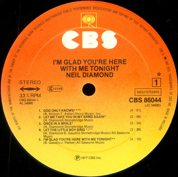Neil Diamond - I'm Glad You're Here With Me Tonight (LP, Album) - De Platen Aap – Vinylwinkel in Brielle & online webshop voor muziekliefhebbers