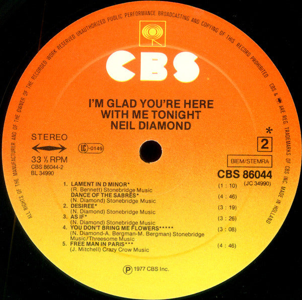 Neil Diamond - I'm Glad You're Here With Me Tonight (LP, Album) - De Platen Aap – Vinylwinkel in Brielle & online webshop voor muziekliefhebbers