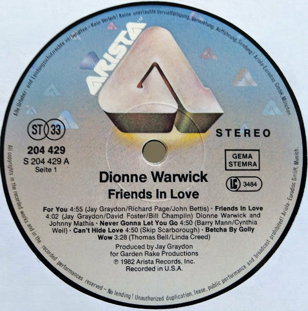 Dionne Warwick : Friends In Love (LP, Album)