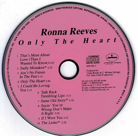 Ronna Reeves : Only The Heart (CD, Album)