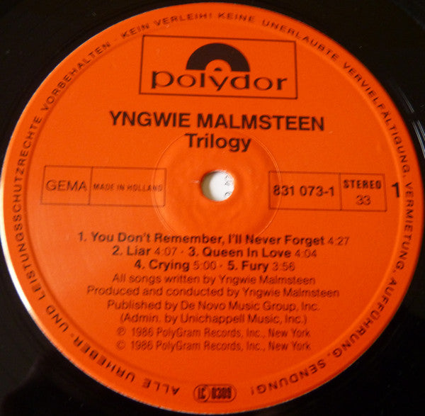 Yngwie J. Malmsteen* : Trilogy (LP, Album)