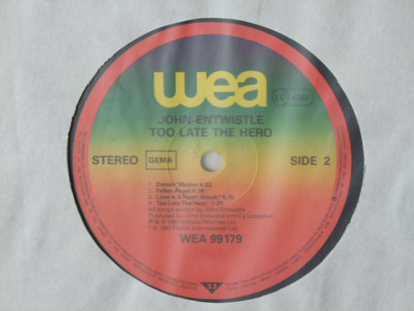 John Entwistle : Too Late The Hero (LP, Album)