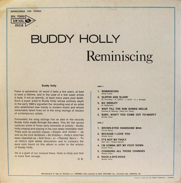 Buddy Holly : Reminiscing (LP)