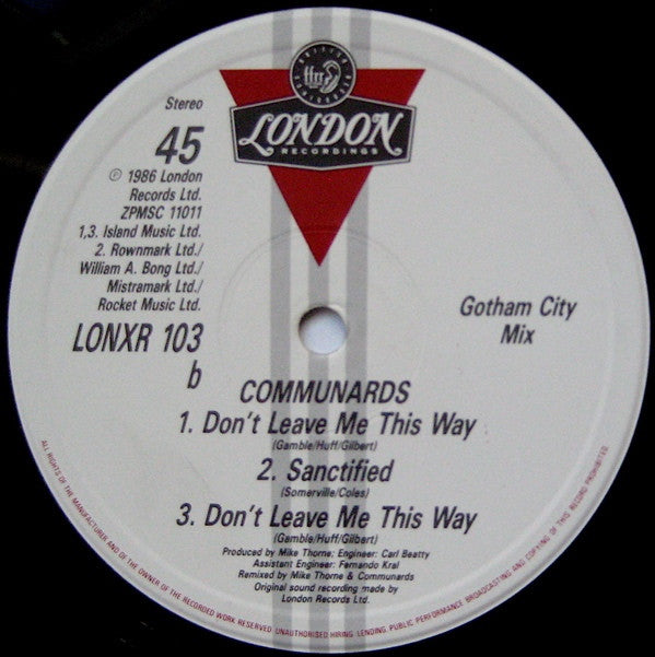 Communards* : Don't Leave Me This Way (Gotham City Mix) (12", Single, Gen)