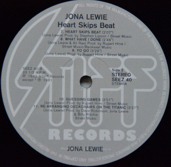 Jona Lewie : Heart Skips Beat  (LP, Album)