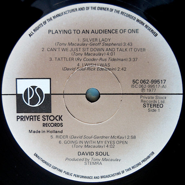 David Soul : Playing To An Audience Of One (LP, Album, Gat)