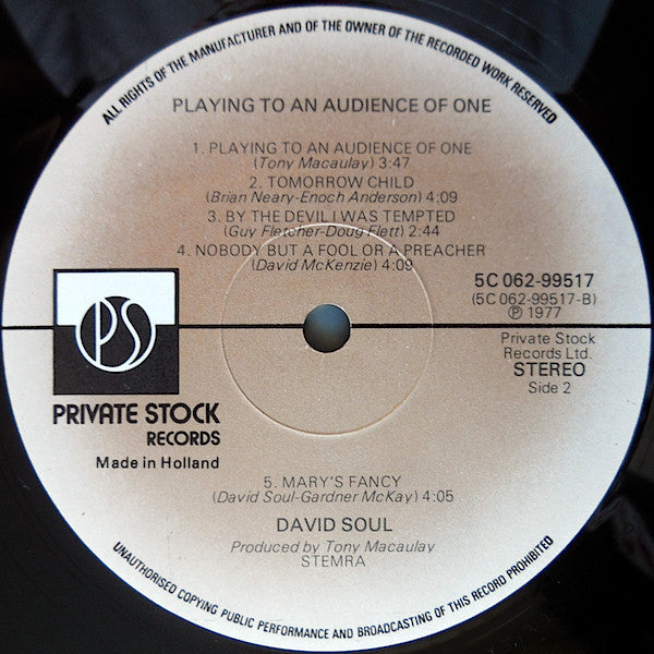 David Soul : Playing To An Audience Of One (LP, Album, Gat)