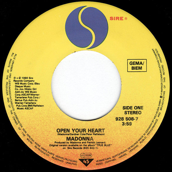 Madonna - Open Your Heart (7", Single) - De Platen Aap – Vinylwinkel in Brielle & online webshop voor muziekliefhebbers