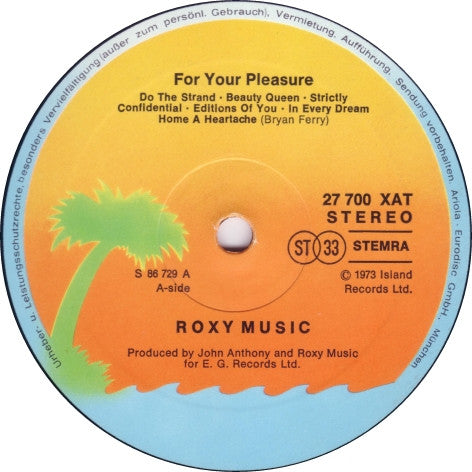 Roxy Music : For Your Pleasure (LP, Album, RE, Gat)