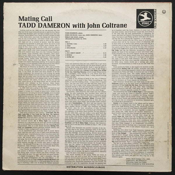 Tadd Dameron With John Coltrane, John Simmons, "Philly" Joe Jones : Mating Call (LP, Album, RE, RM)