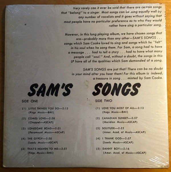 Sam Cooke : Sam's Songs (LP, Comp, Mono)