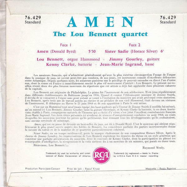 The Lou Bennett Quartet : Amen (7", EP, Mono, Yel)