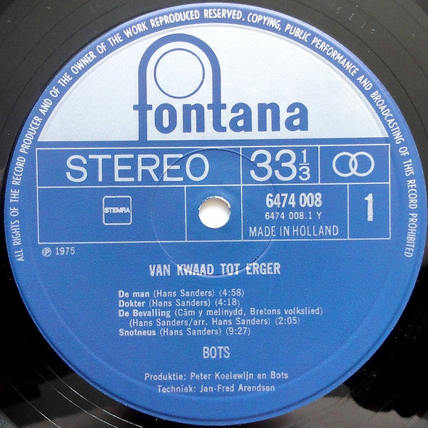 Bots : Van Kwaad Tot Erger (LP,Album)