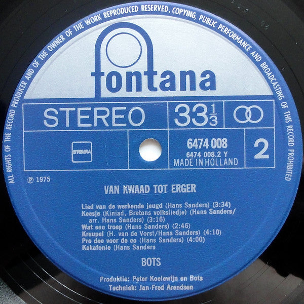 Bots : Van Kwaad Tot Erger (LP,Album)