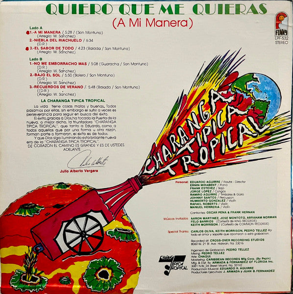 Charanga Tipica Tropical : Quiero Que Me Quieras (A Mi Manera) (LP, Album)