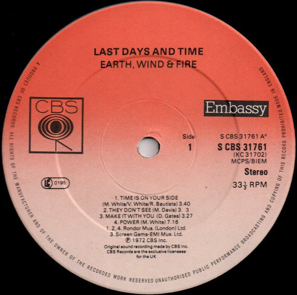 Earth, Wind & Fire : Last Days And Time (LP, Album, RE)