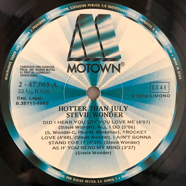 Stevie Wonder : Hotter Than July (LP, Album, RE, Gat)