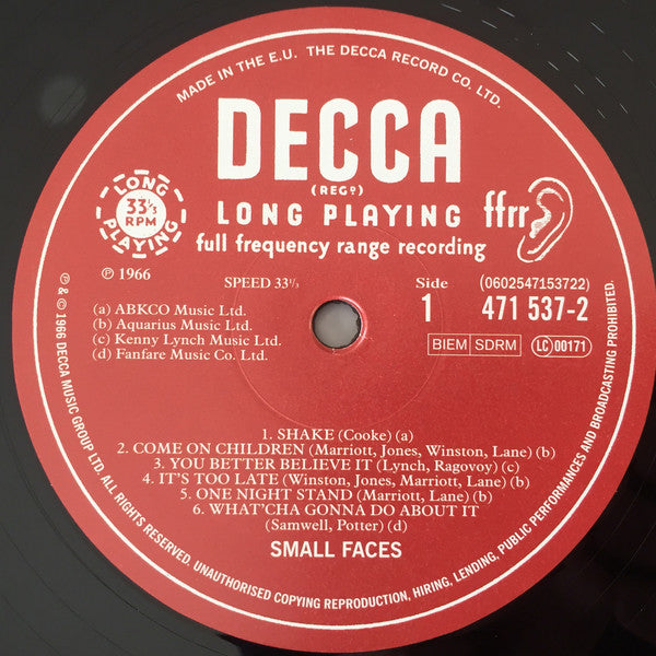 Small Faces - Small Faces (LP, Album, Mono, RE, 180) - De Platen Aap – Vinylwinkel in Brielle & online webshop voor muziekliefhebbers