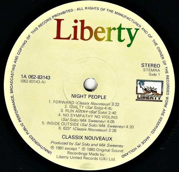 Classix Nouveaux : Night People (LP, Album, Gat)