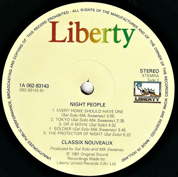 Classix Nouveaux : Night People (LP, Album, Gat)