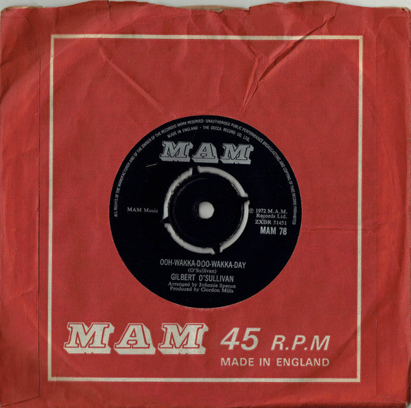 Gilbert O'Sullivan : Ooh-Wakka-Doo-Wakka-Day (7", Single)