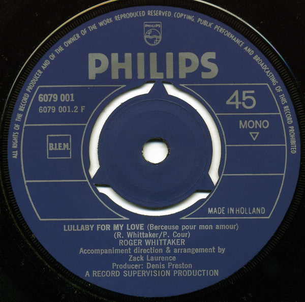Roger Whittaker : I Don't Believe In If Anymore / Lullaby For My Love (7", Single, Mono, 3-P)