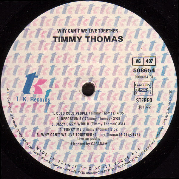 Timmy Thomas : Why Can't We Live Together (LP, Album, RE)