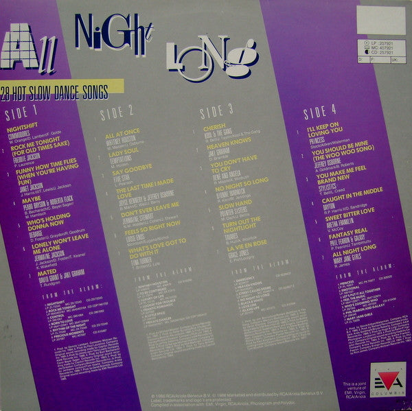 Various : All Night Long - 28 Hot Slow Dance Songs (2xLP, Comp, Gat)