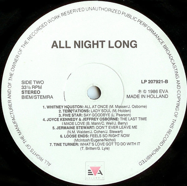 Various : All Night Long - 28 Hot Slow Dance Songs (2xLP, Comp, Gat)