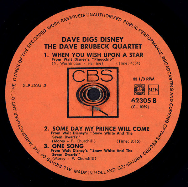 The Dave Brubeck Quartet : Dave Digs Disney (LP, Album, Mono)