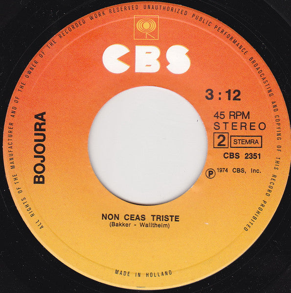 Bojoura : Thank You For Calling (7", Single)