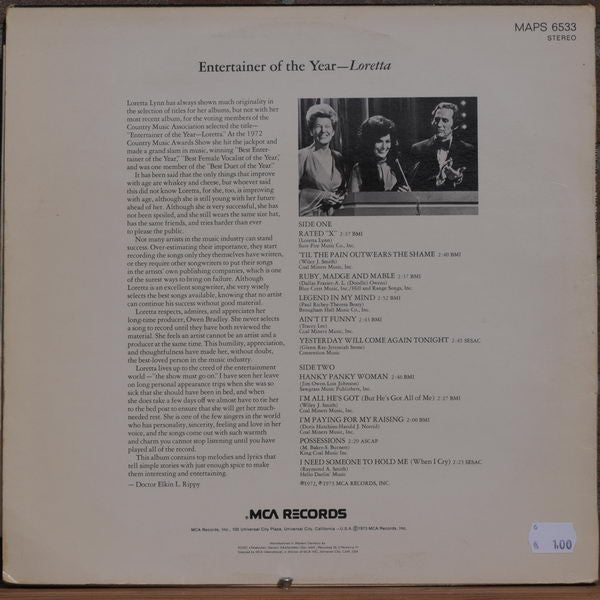 Loretta Lynn : Entertainer Of The Year - Loretta (LP, Album)