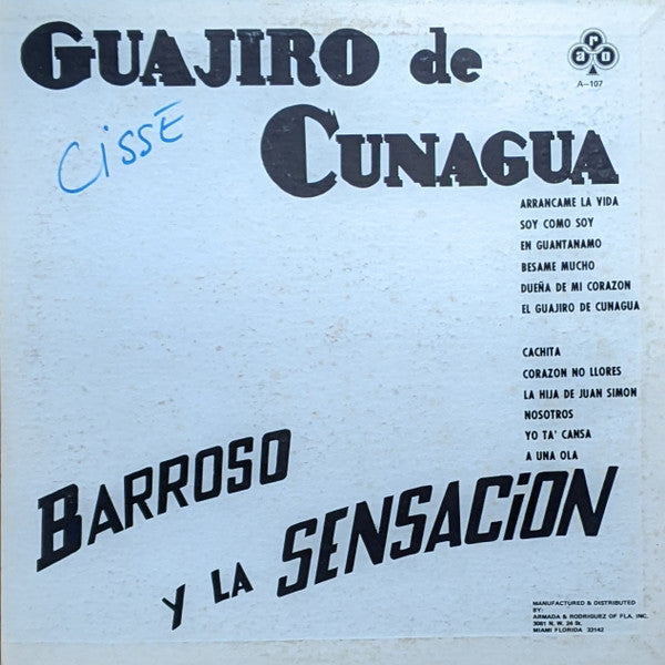 Barroso* Y La Sensación* : Guajiro De Cunagua (LP, Album, RE)