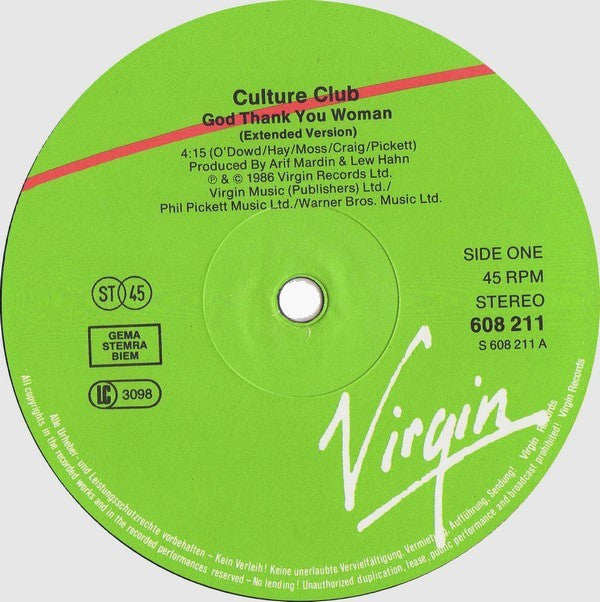 Culture Club : God Thank You Woman (12", Single, MP)